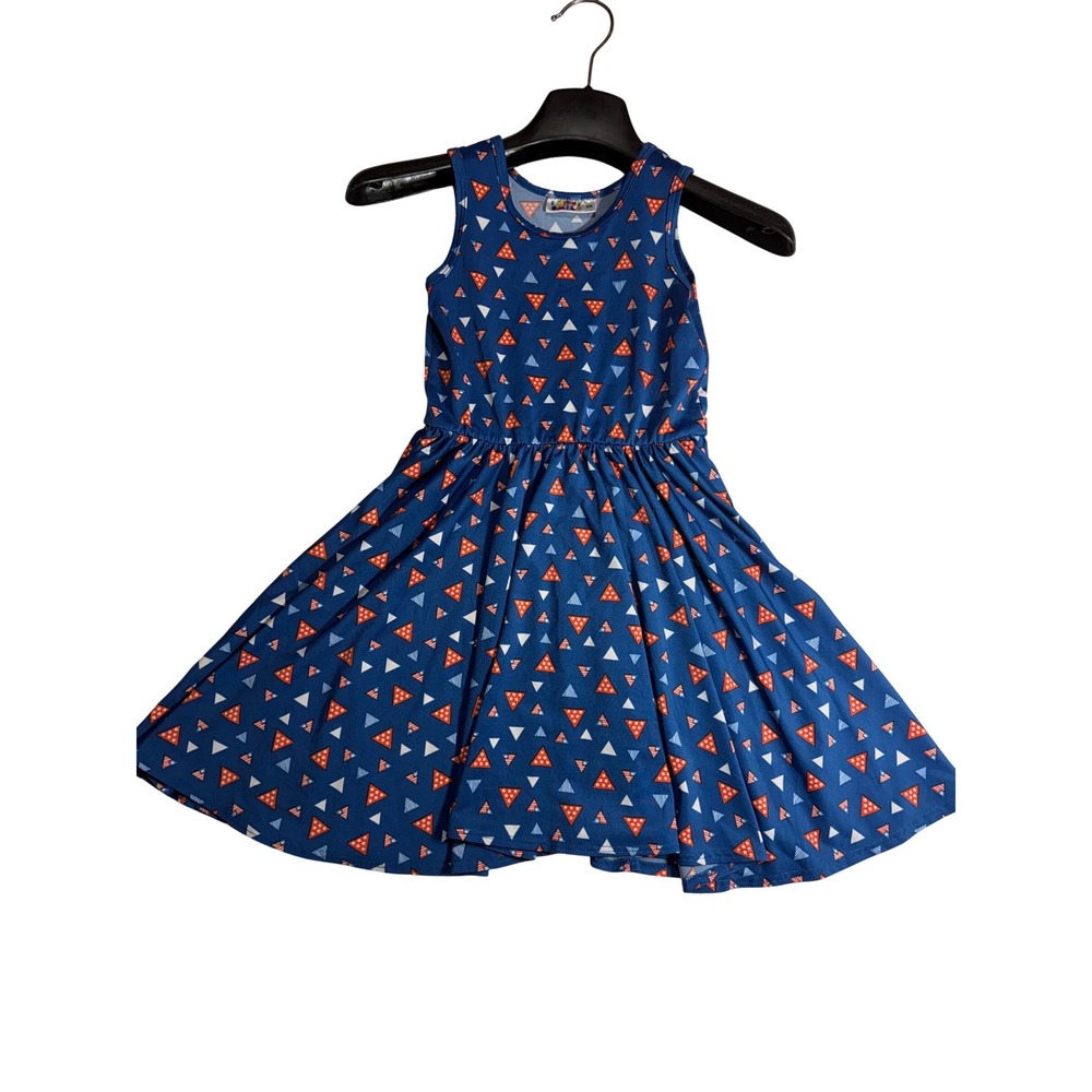 DotDotSmile Kids Blue Triangle Print Skater Dress Made‎ in USA 4th of July 5/6